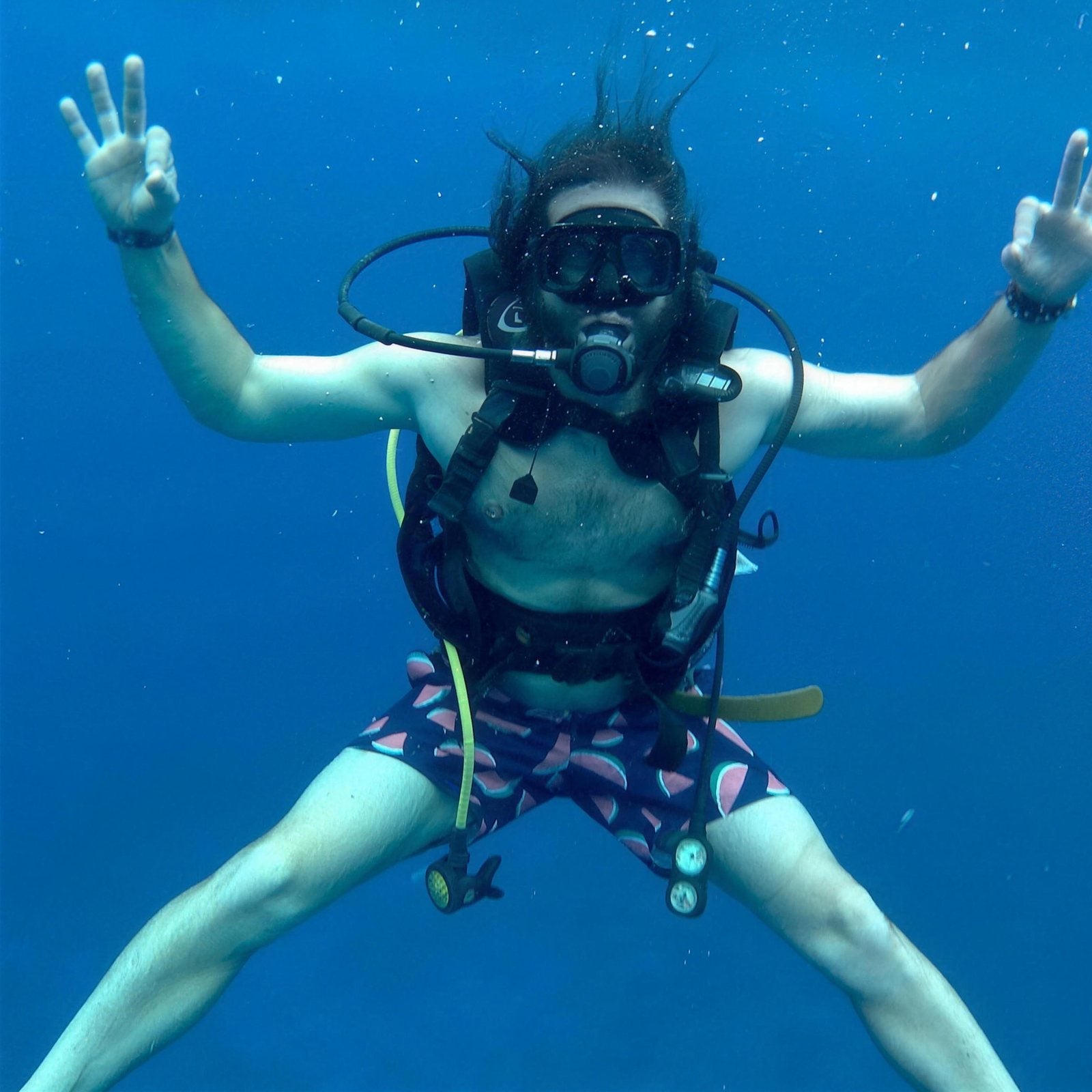 Scuba diving in clear open water.